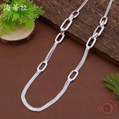 New Hollow Square Buckle Metal Long Necklace for Men and Women Exaggerated High-end Bohemian Long Necklace