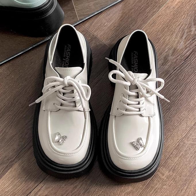 

Туфли женские кожаные на платформе белого цвета в ретро-стиле в британском стиле 2025 года, универсальные, на осень и зиму, с юбкой, лоферы Мэри Джейн 39 бежевый