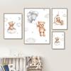 Cute Bear Canvas Painting Rainbow Moon Poster Cloudy Balloon Wall Art Nursery Posters Kids Room Decor Canvas Prints Picture
