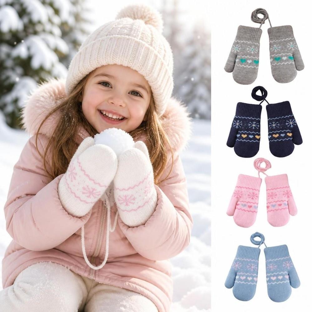 Hanging Neck Rope Children Knitted Mittens Thickened Warm Winter Warm Gloves  Winter Season