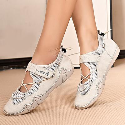 Breathable Air Mesh Ethnic Suede Comfy Women Microfiber Leather Ladies Leisure Soft Flats Leather Summer Loafer Hook Shoes