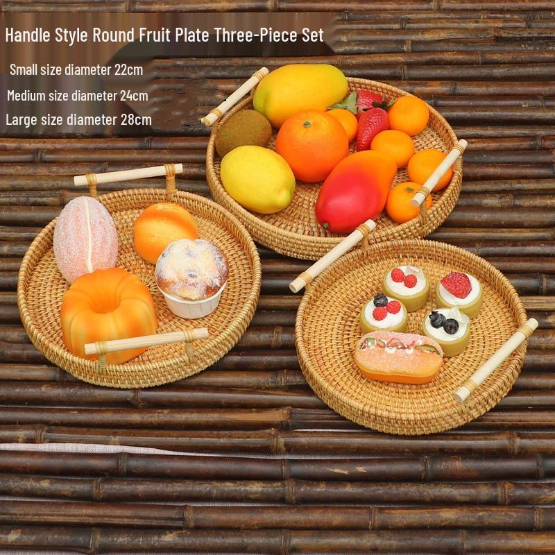 Panier à pain et à fruits en rotin tissé à la main - Plateau en bambou pour rangement et décoration de la maison