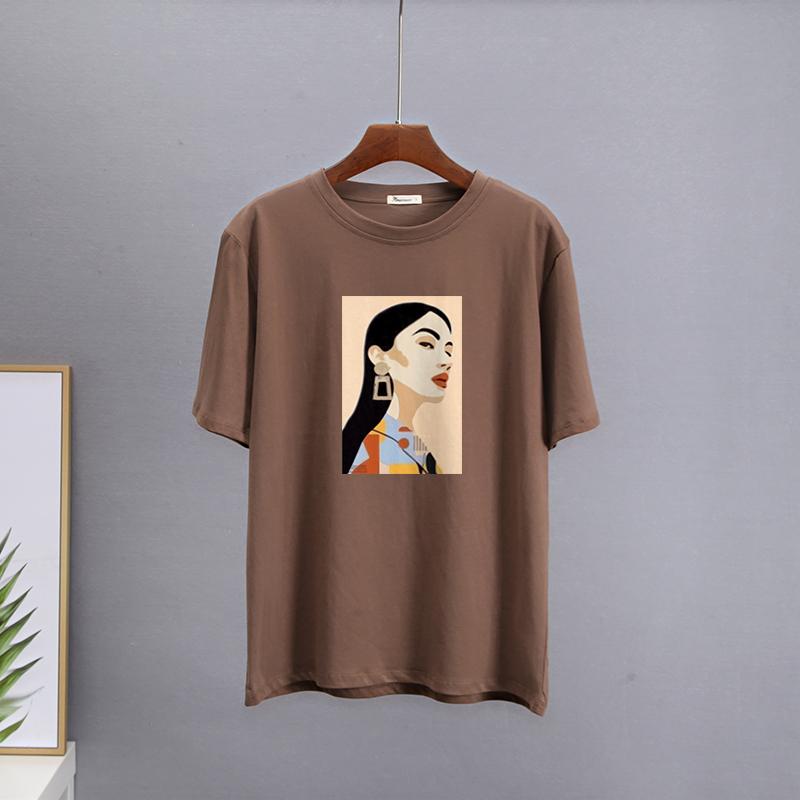 Hirsionsan Chic Cotton Printed T Shirts Women Summer Loose Casual Tees Oversized Aesthetic Graphic Clothes Plus Size Female Tops