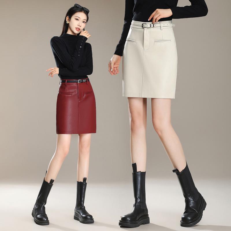 2025 Brand Korean Style A-Line Leather Skirt - Autumn/Winter Slimming, Comfortable, Hip-Hugging, Versatile, Fashionable.