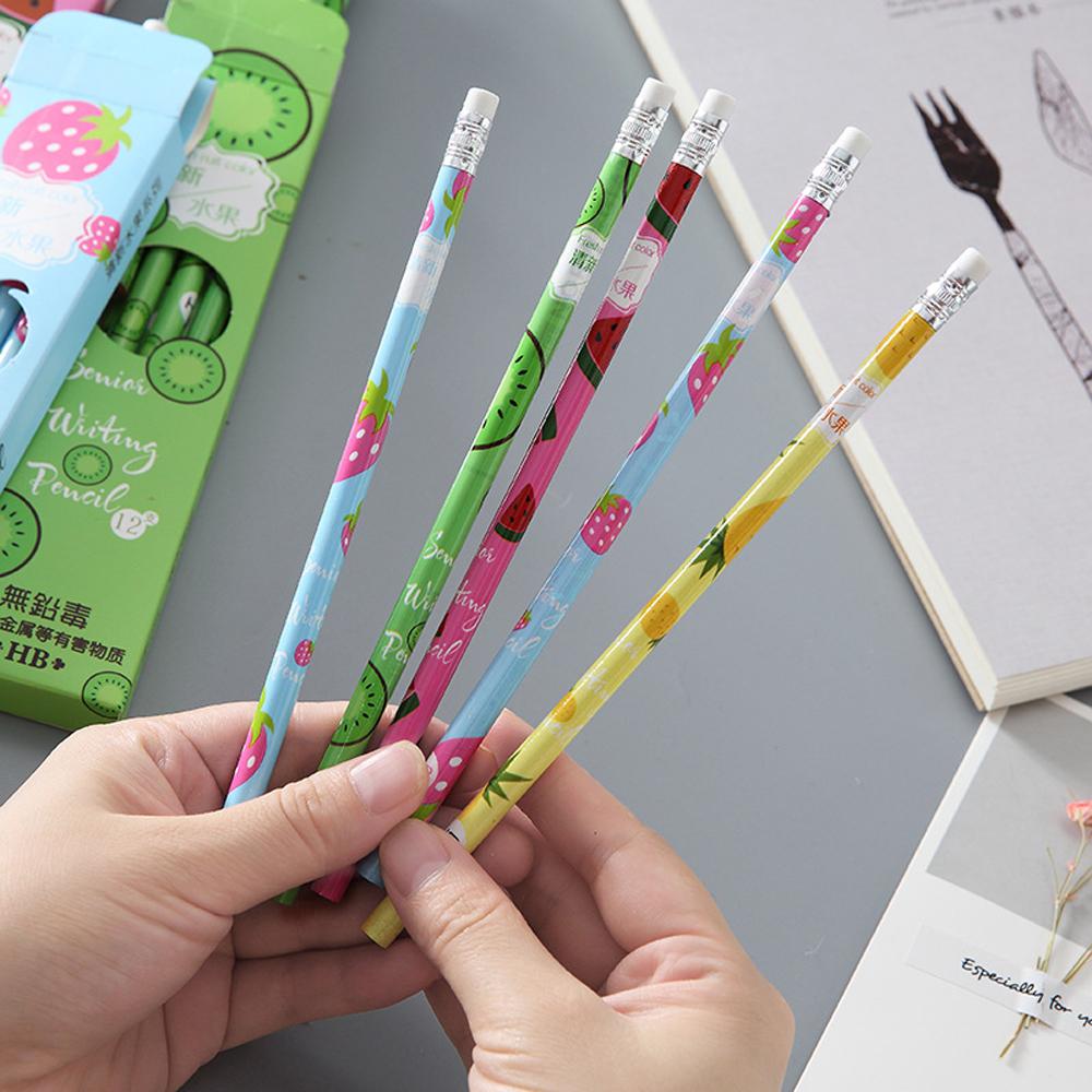 12pcs/lot Fresh Fruits Watermelon Strawberry Standard Wood Pencil Writing Drawing Pencil School Office Supply Student Stationery