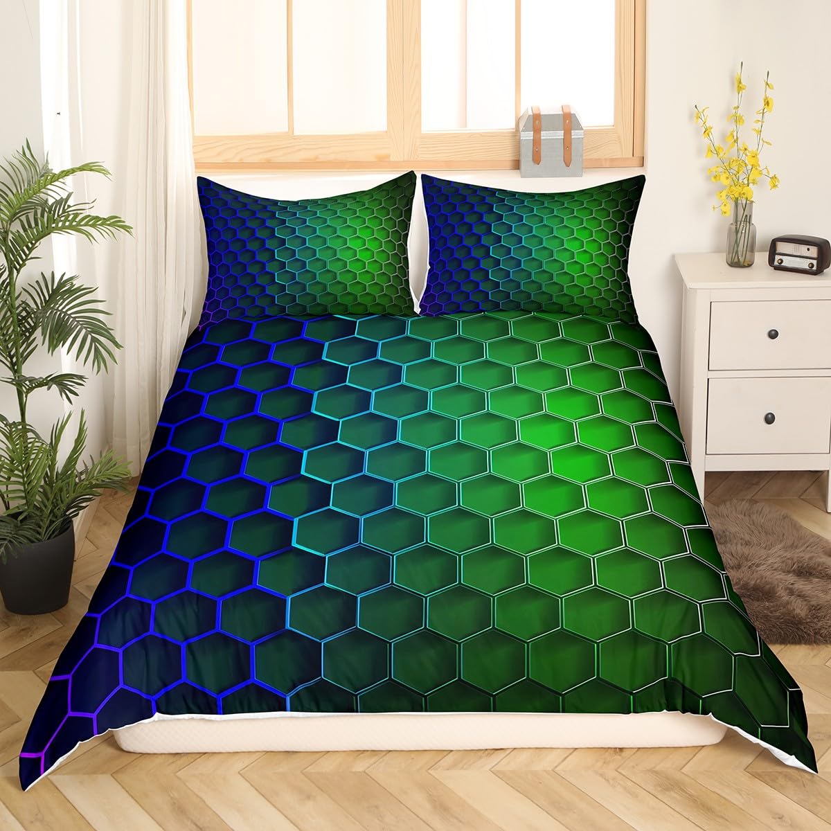 

Comforter Geometry Hexagon Navy Blue Comforter Watercolor Honeycomb Abstract Tie Dye Bedding Set Microfiber Comforter (quilt)-EU Single(135*200cm)3pcs