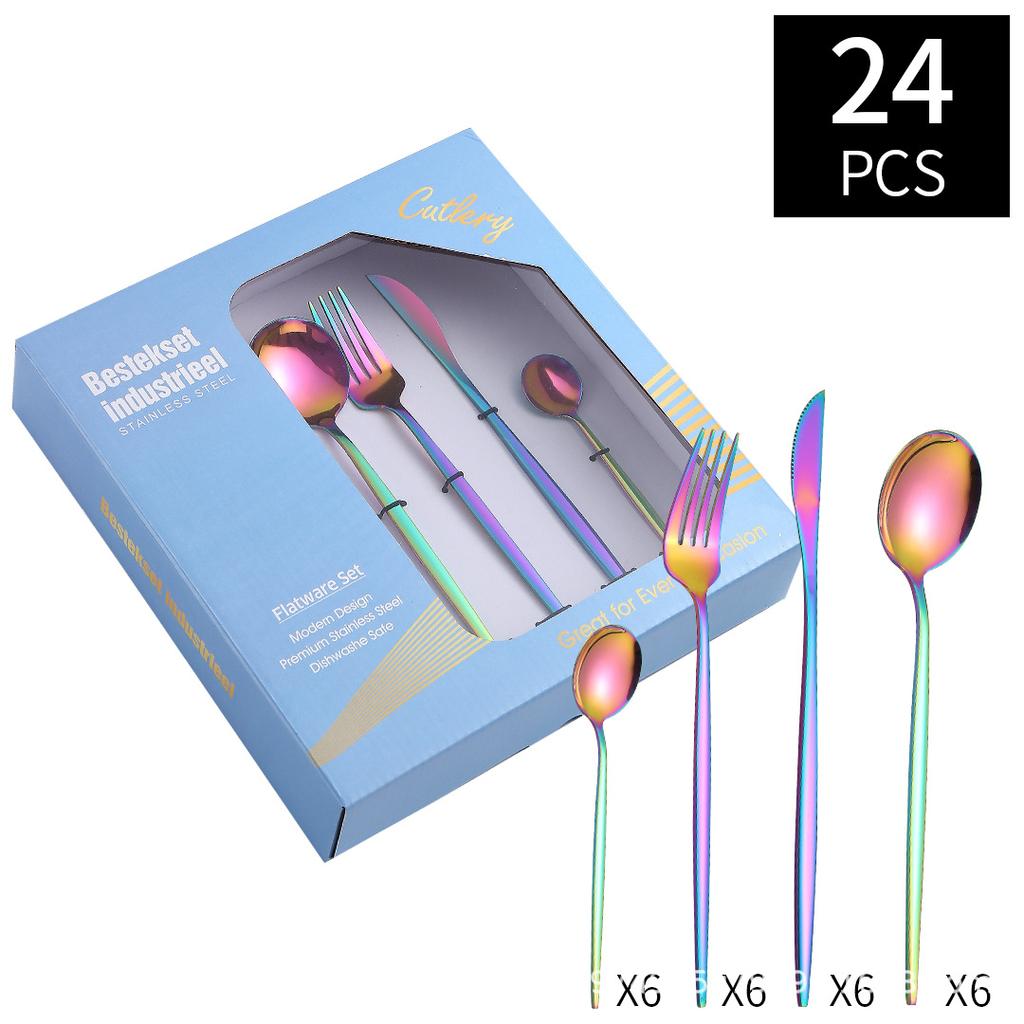 Stainless Steel Western Tableware 24 Pieces Suit Gift Package with Window-Type Holes Knife, Fork and Spoon Tableware Suit