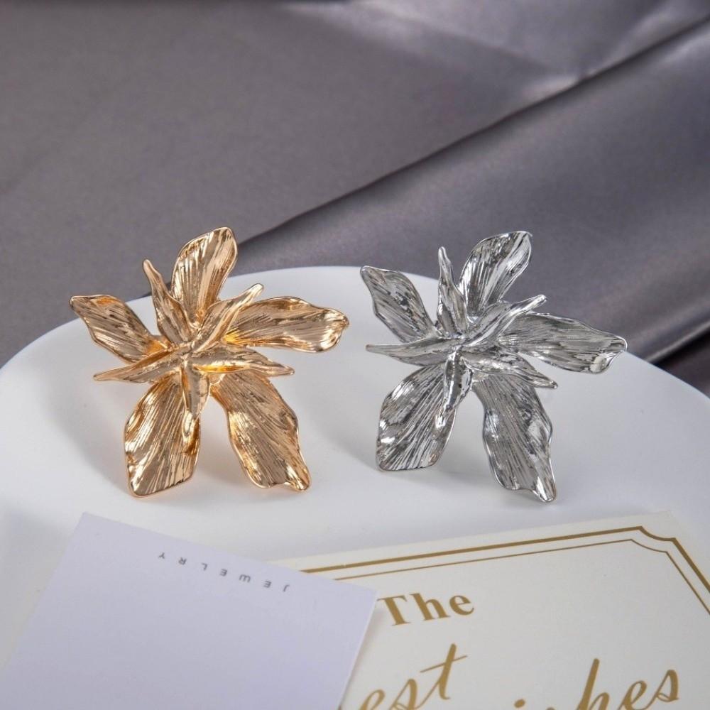 Zink Zinklegierung Metall Blume Ring Verstellbar Unregelmäßig Geometrisch Blütenblatt Ring Gold Groß Blumenring Party