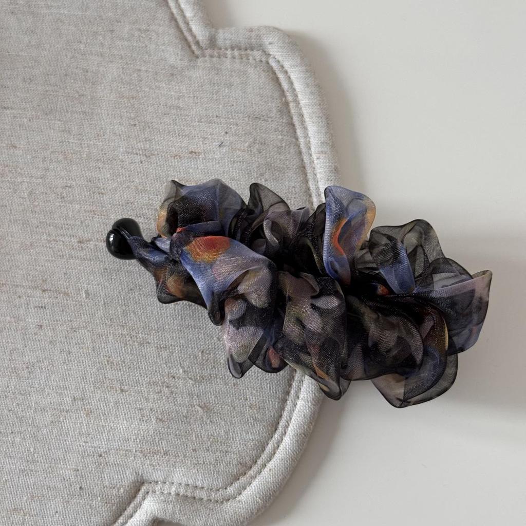 Elegant Floral Pleated Mesh Banana Hair Clip - High-End Chic Ponytail Accessory
