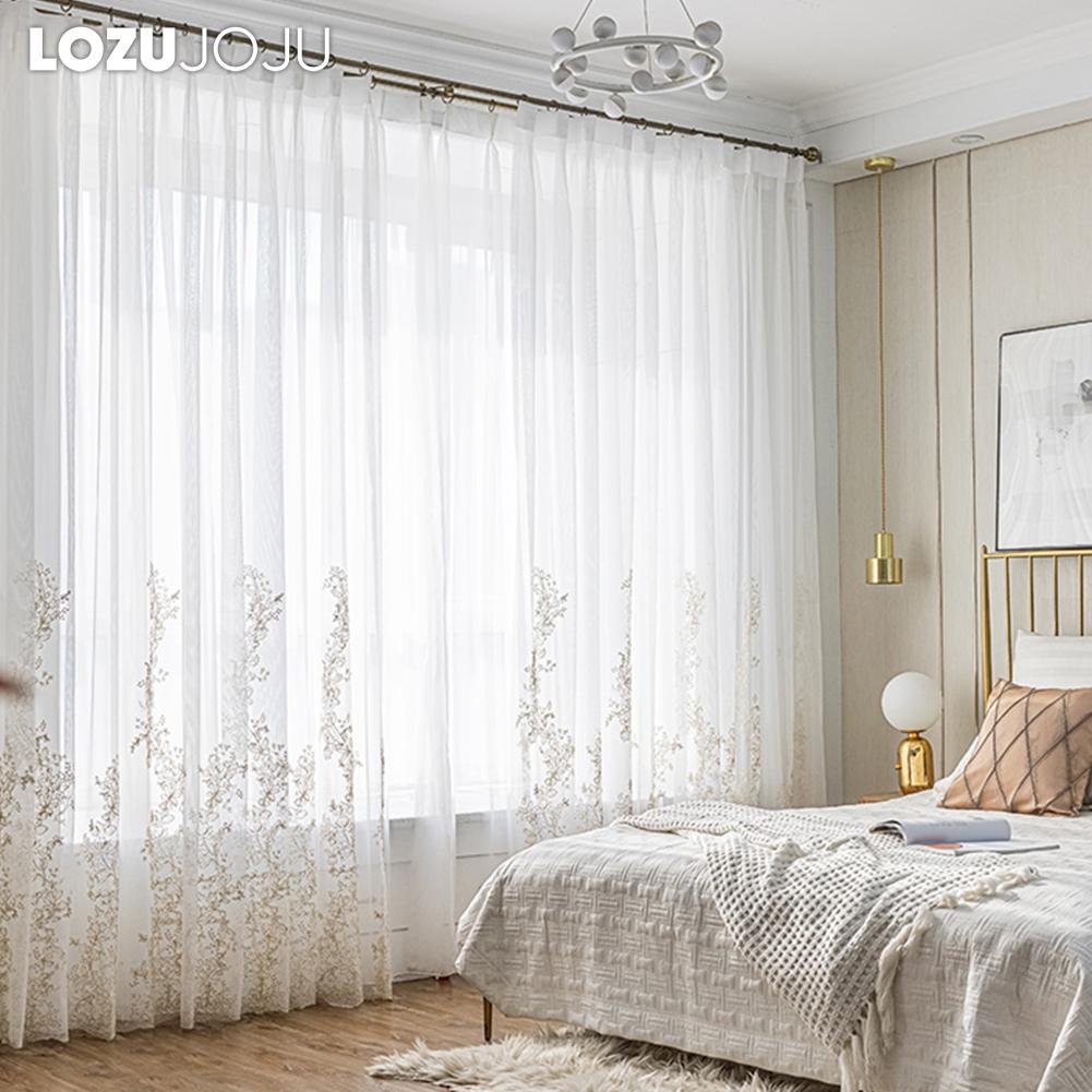 1PC LOZUJOJU European Style French Luxury Embroidered Sheer Curtain Princess Style White Tulle for Living Room Bedroom and Balcony Window Home Decor