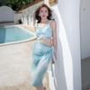 Three-piece Resort Bikini Suit Tie-dyed Print Beach Sunblock Skirt Swimsuit Set