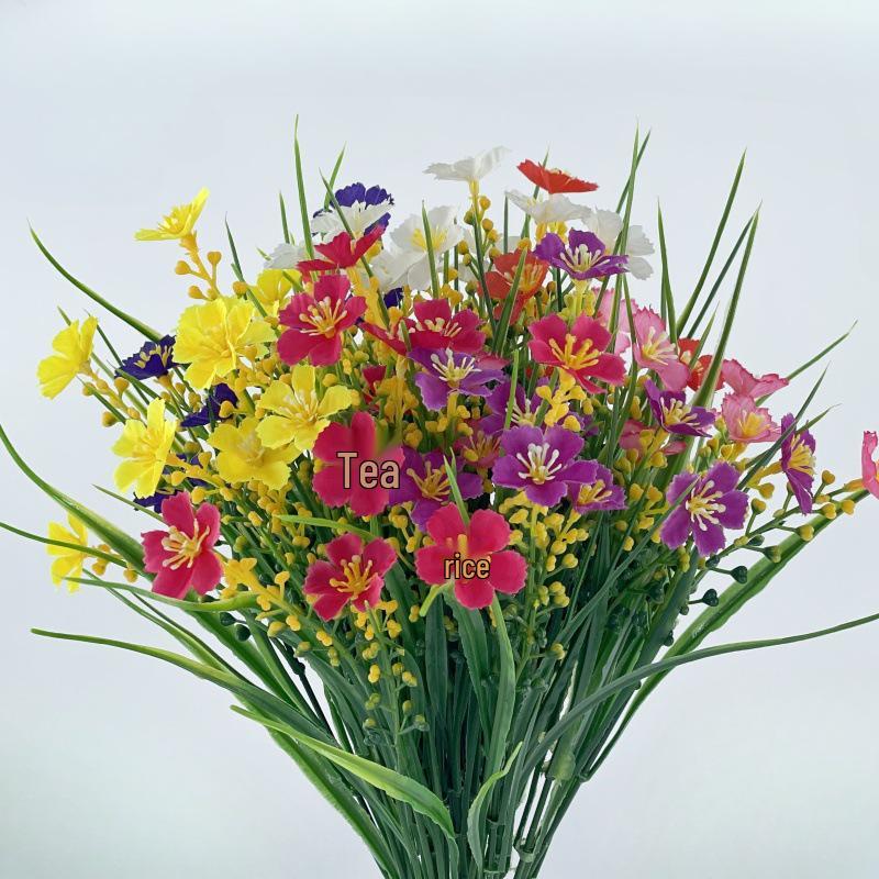 Artificial Spring Grass & Daisies with Fruit for Table, Windowsill, Porch & Outdoor Decor