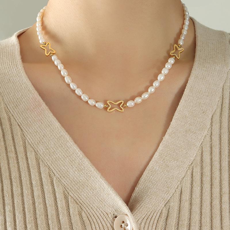 French-Inspired Freshwater Pearl Geometric Necklace: Exquisite Niche Design with High-Quality Texture