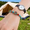 Nepalese Handwoven Tibetan Style Adjustable Bracelet Featuring Alloy Beads And Natural Turquoise Stone For Cultural Fashion Accessories