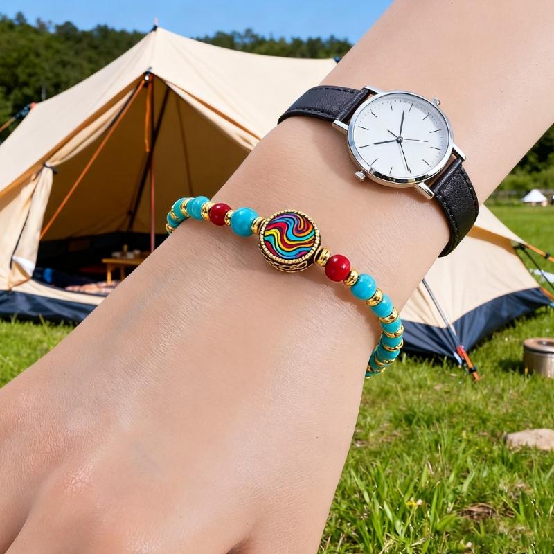 Nepalese Handwoven Tibetan Style Adjustable Bracelet Featuring Alloy Beads And Natural Turquoise Stone For Cultural Fashion Accessories