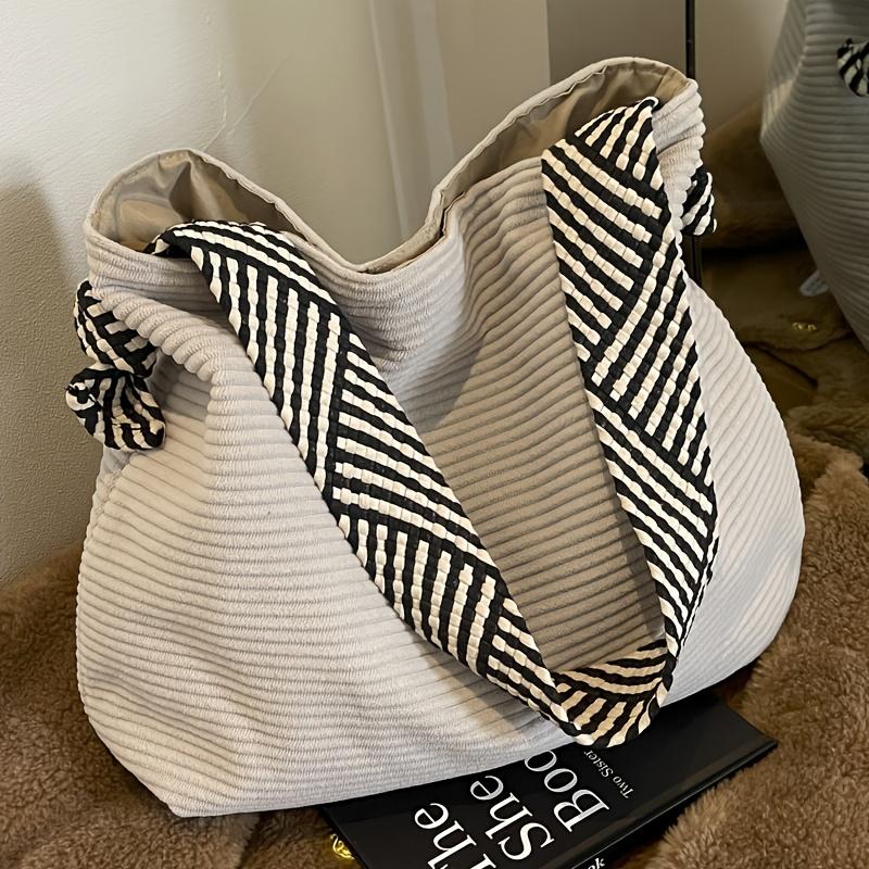 

Vintage Corduroy Tote Bags for Women Soft Striped Shoulder Straps, Large Capacity, Magnetic Closure, Versatile for Daily Commute бежевый