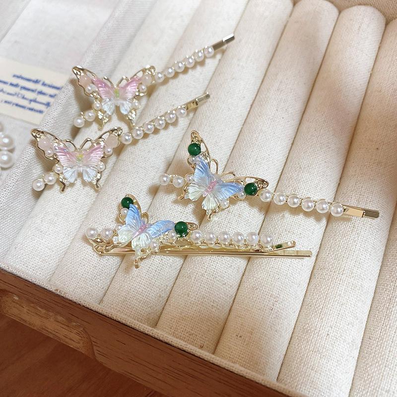 Einfache Acryl Schmetterling Perle Haarnadel Damenmode exquisit Ein-Wort-Klammer Pendeln vielseitige Kopfbedeckung Haarschmuck hoher Sinn
