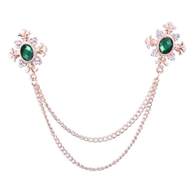 Mode Gold Kreuz Kette Brosche Schal Revers Pin Kristall Hemd Kragen Broschen Pins Für Frauen Und Mann Trendy Schmuck Zubehör white