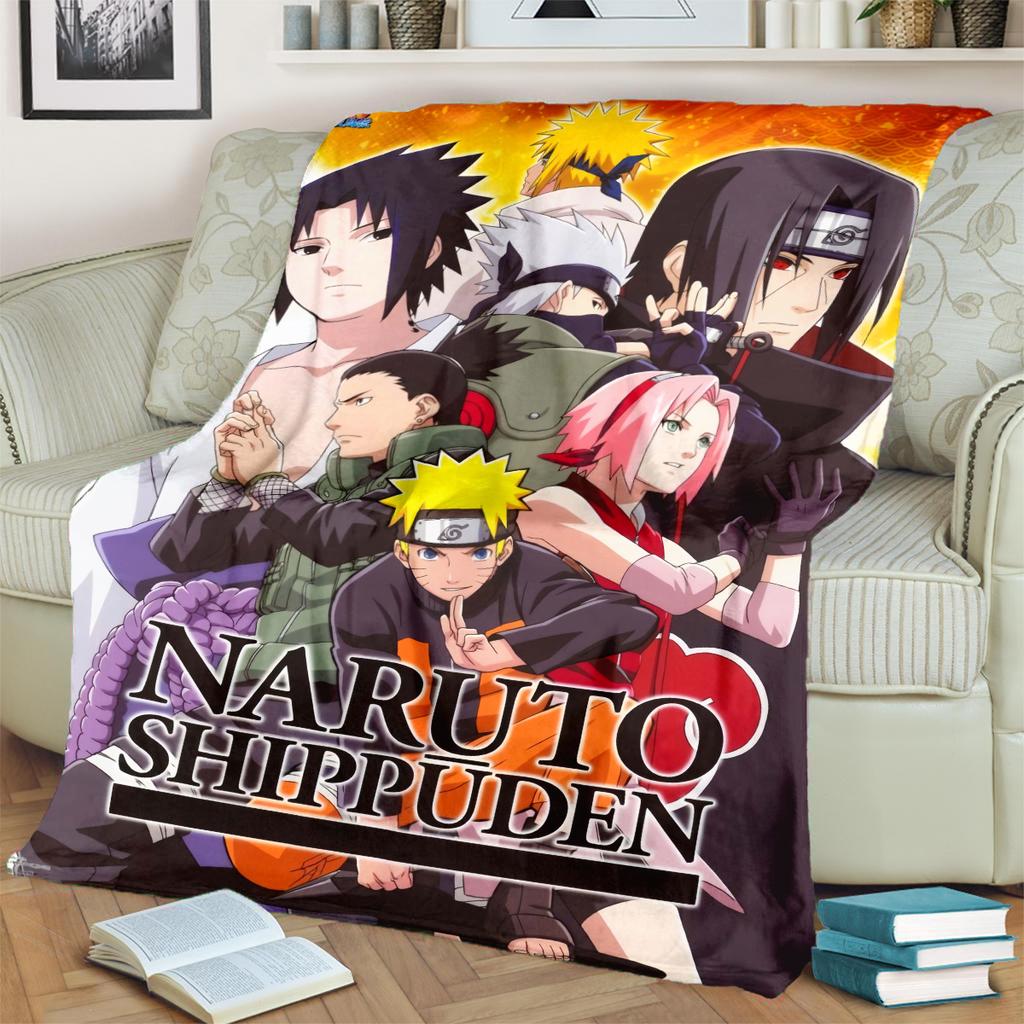 Anime-Naruto Print Blanket Warm Comfortable Flannel Blanket for Bedrooms, Sofas, Beds, Chairs, Picnics, Travel -LXR67