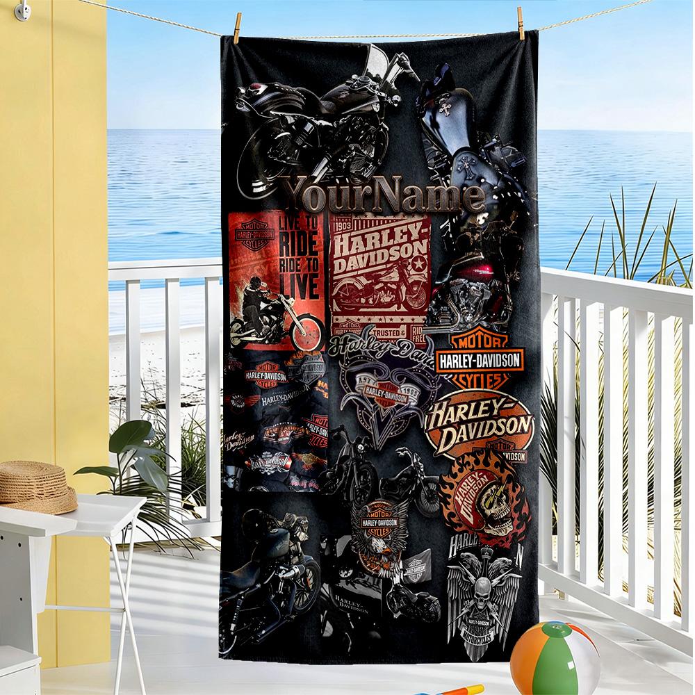 Harley-Davidson Motos Personnaliser Texte Serviette de Plage Douce Durable Séchage Rapide