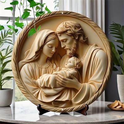 Creative "Jesus Holy Family" Round 2D Wooden Logo, Garland Decoration, Home Gifts, Living Room Decoration, Bathroom Decoration