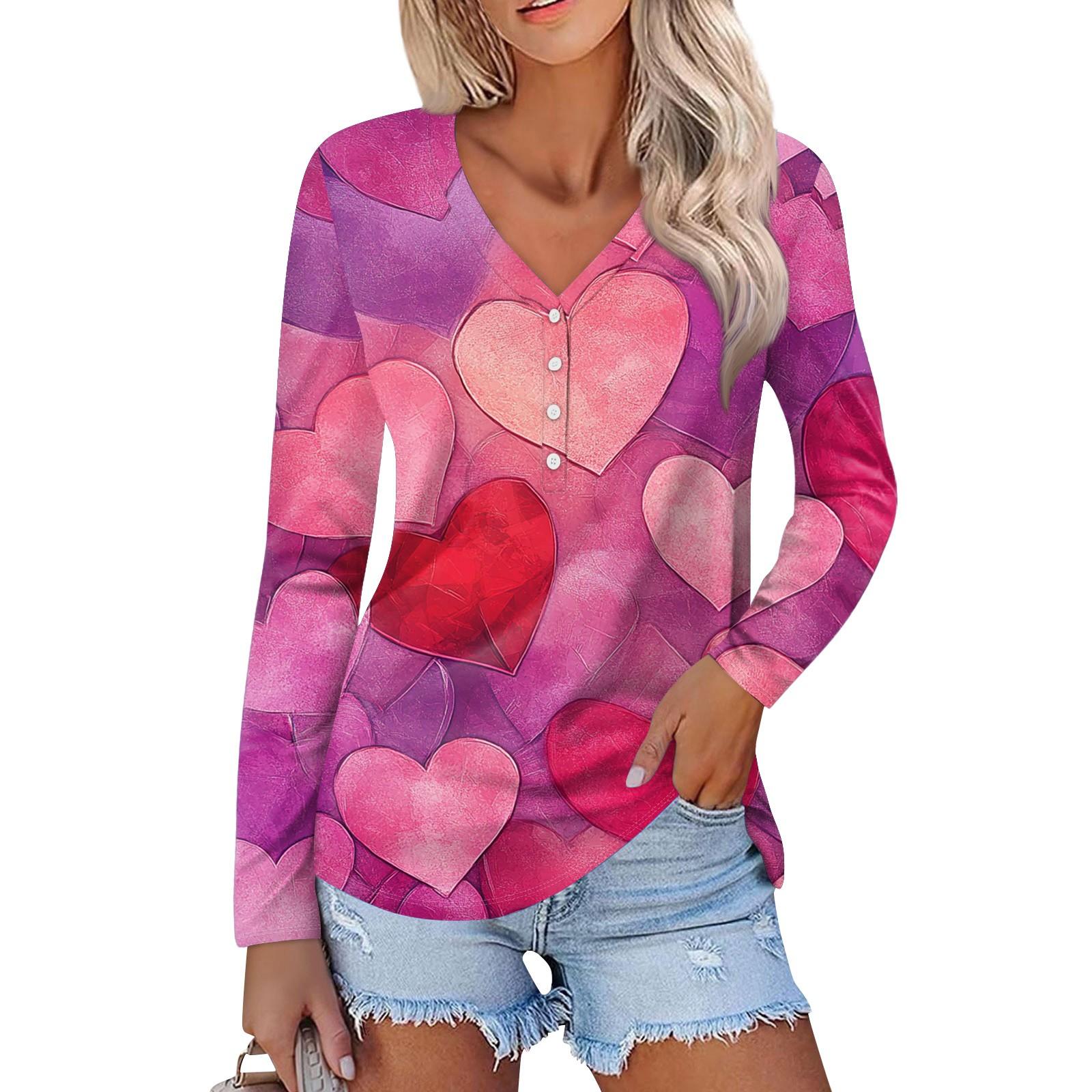 

Женская мода повседневная блузка с длинным рукавом и принтом «Любовь ко Дню святого Валентина» с V-образным вырезом XL белый