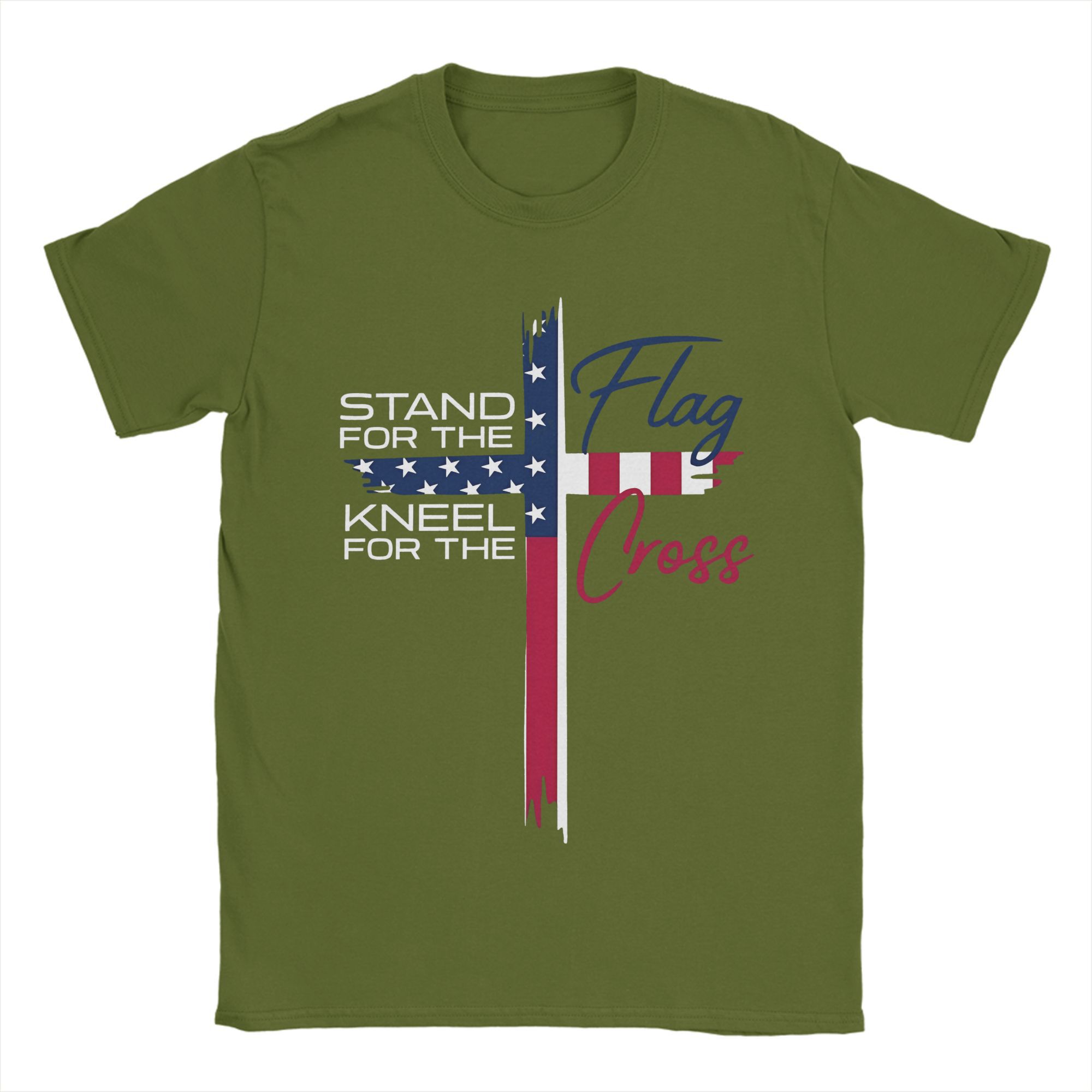 

Men T-Shirt Stand For The Flag I Kneel For The Cross Awesome Pure Cotton Tee Shirt Short Sleeve T Shirts Round Neck Tops Summer 4XL