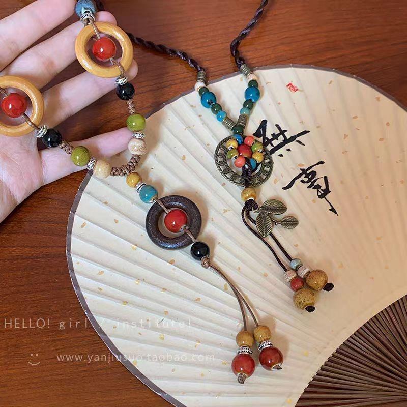 Long fringed necklace women's retro Zen niche sweater chain versatile Yunnan accessories