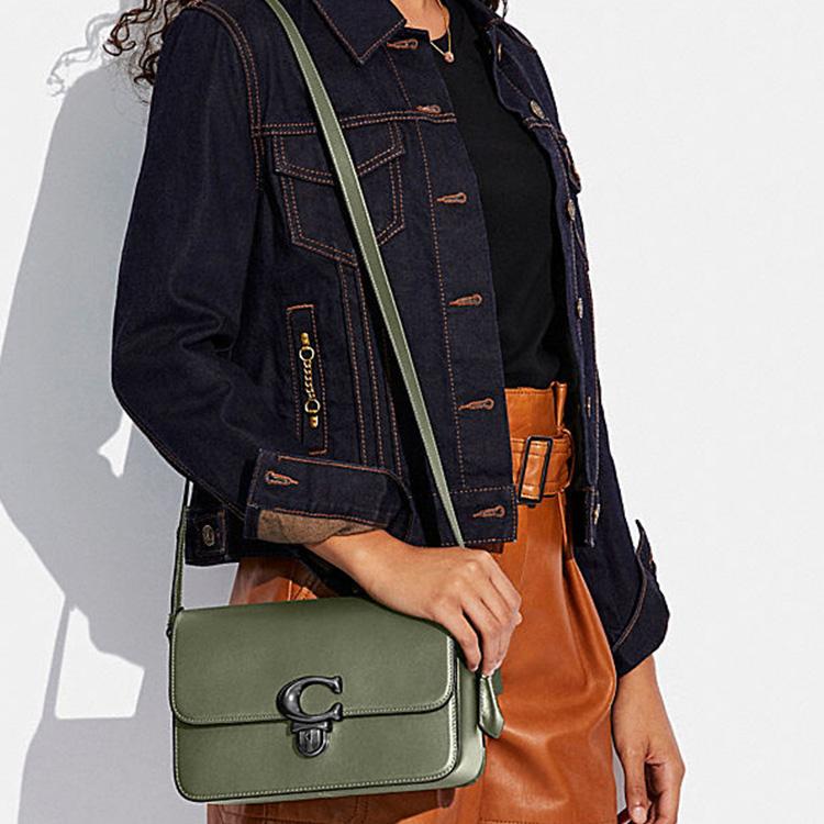 New COACH Studio Leather Small Square Bag, Camera Bag, Crossbody Bag Medium Size Women's Army Green C6641-V5ARY