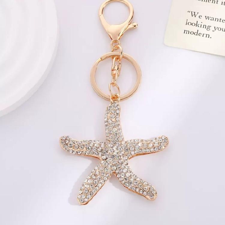 Elegant Crystals Embedded Sea Star Keychain Versatile Alloy Accessory for Women