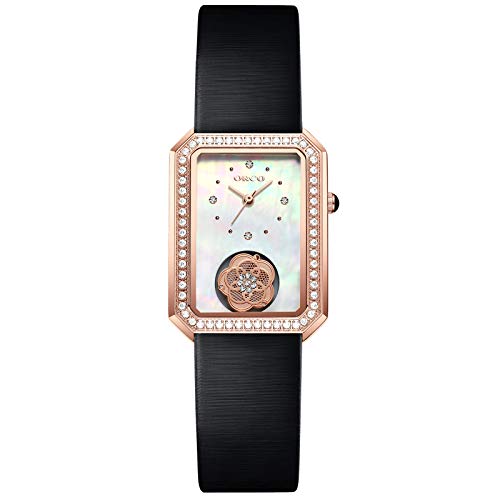 

RORIOS watch, Women s Waterproof Wristwatch, Made in Japan, Mother-of-Pearl Dial with Diamond Decoration, Cute Spinning Camellia Design, Quartz Moveme