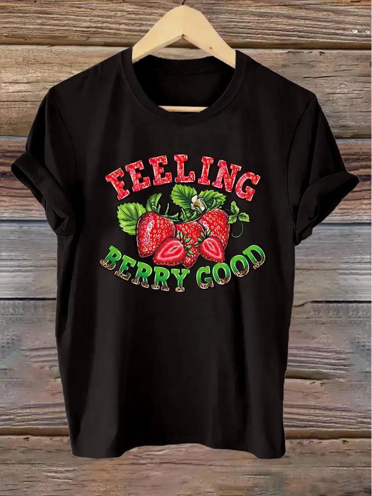 Women's Short Sleeve Cherry Print Top with Free Shipping