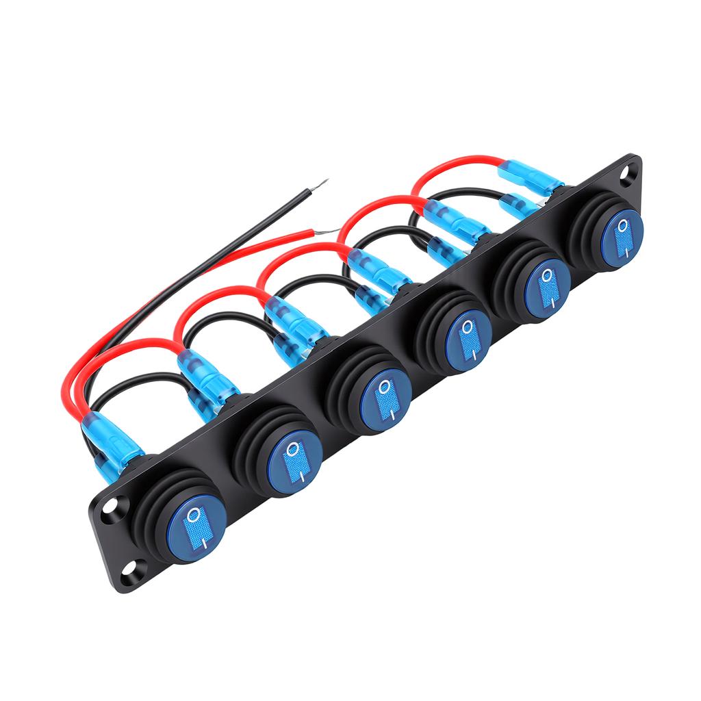 6 Gang Round Switch Panel with LED Water Proof Rocker Switch Panel for Marine Boat