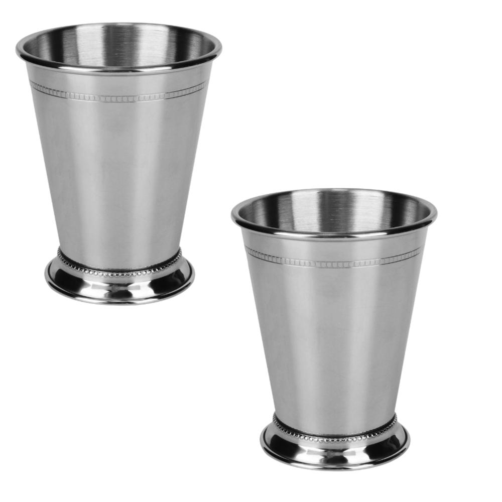2pcs Stainless Steel Stainless Steel Cocktail Mug Beaded Trim Border Mojito Cup Mint Julep Cup Home