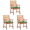 VidaXL Set of 3 Outdoor Dining Chairs with Cushions, Patio Seats, Dining Chairs, Garden Patio Furniture, 3064352