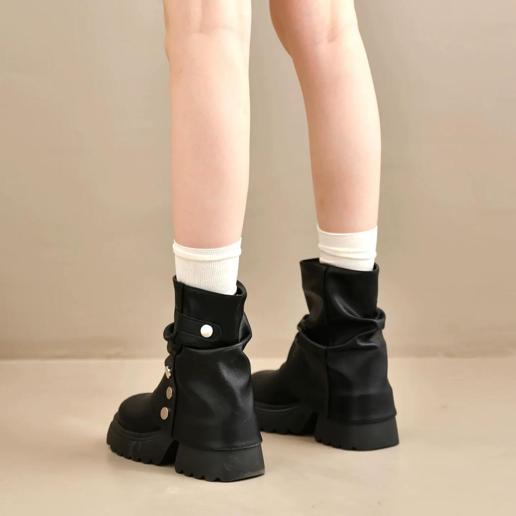 Thick-soled Heightening Martin Boots Women's Single Boots Autumn New Popular Stacking Boots Maillard Pant Boots Knight Boots
