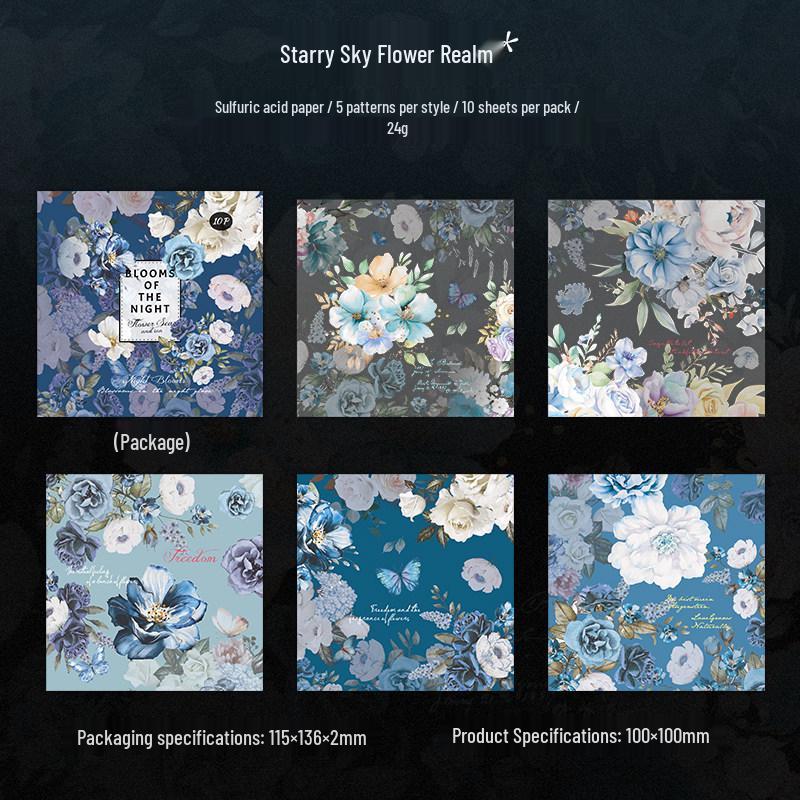 Retro Floral Journal Collage Stickers: Large Night Color Prosperous Flowers Pack