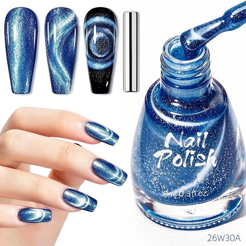 Dynamic Diamond Crushed Cat Eye Nail Polish, Icy Transparent Pearlescent Glitter Porcelain White Cat Eye Manicure Decor