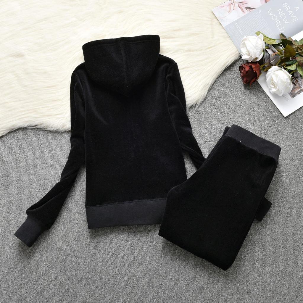 Women's Velvet Casual Sportswear Set: Solid Color Cardigan Hoodie & Slim Fit Sweatpants