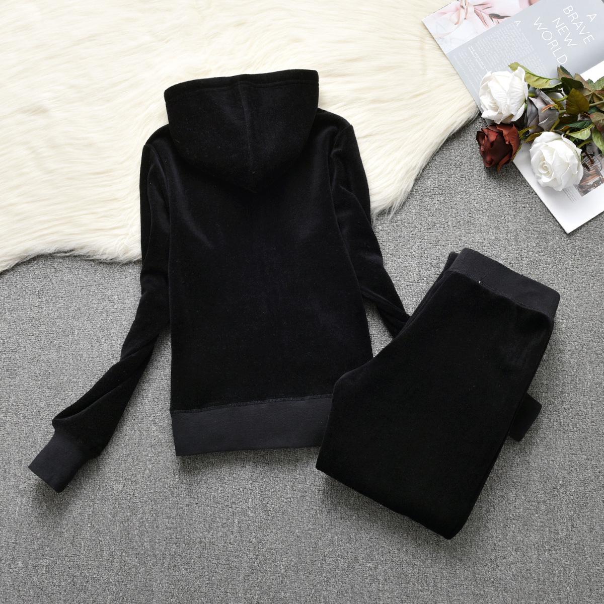 

Женский однотонный велюровый повседневный спортивный костюм, комплект из двух предметов XXL чёрный