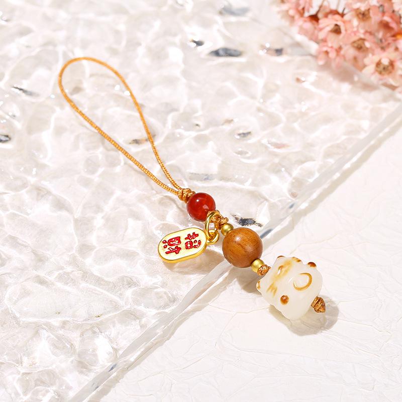 Jingde Schmuck Glückskatzenpfote Handy-Anhänger: Niedlicher Sandelholz Bodhi Schlüsselanhänger Anhänger