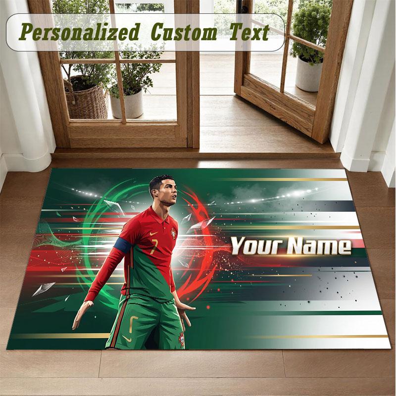 Crystal Velvet Square Rug Custom NameCristiano Ronaldo Pattern Non Slip Home Floor Decor Rug