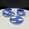 Reusable Ceramic Coffee Cup, Saucer Set with Blue Sky and White Cloud Design, Perfect for Breakfast and Afternoon Tea, Hand Wash Only