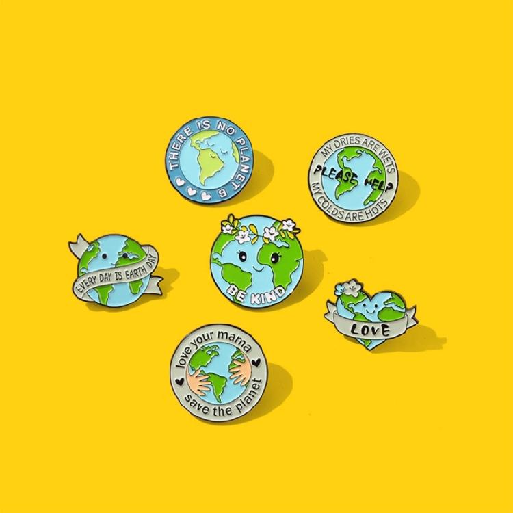Green Circle/Heart-shaped Brooch Care for the Earth Lapel Pin Cartoon Enamel Pin