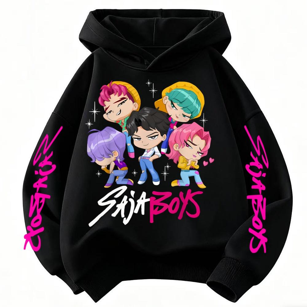 

Детская мода корейской волны, повседневные топы K-pop, Demon Hunter Rumi, мультяшная толстовка с капюшоном для девочек и мальчиков 160