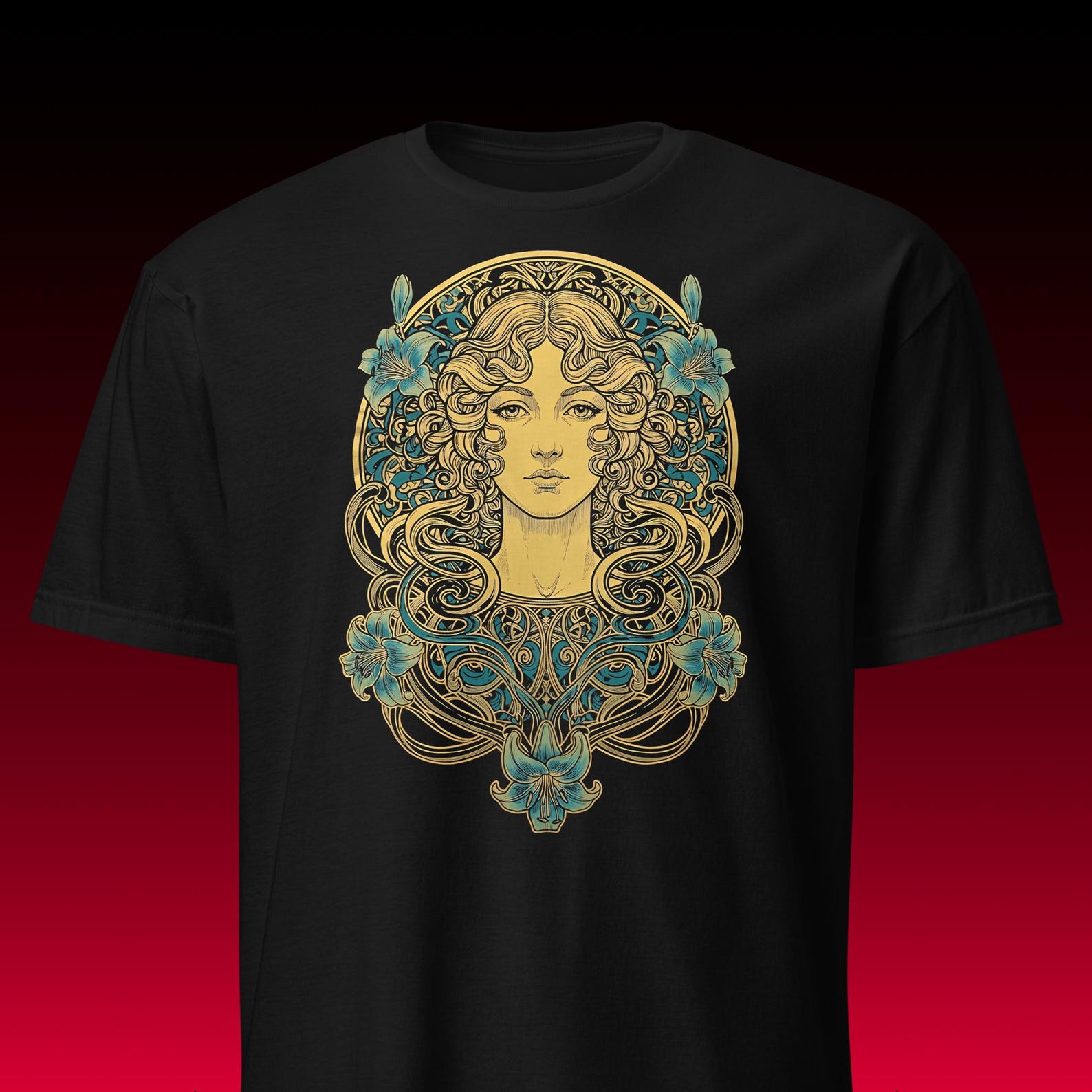 Art Nouveau Lady Tee | Mucha Aesthetic | Vintage Floral Art 4XL