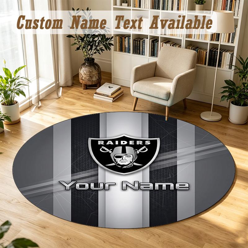 Round Rug Custom NameLas Vegas Raiders Pattern Non Slip Carpet Home Floor Decor