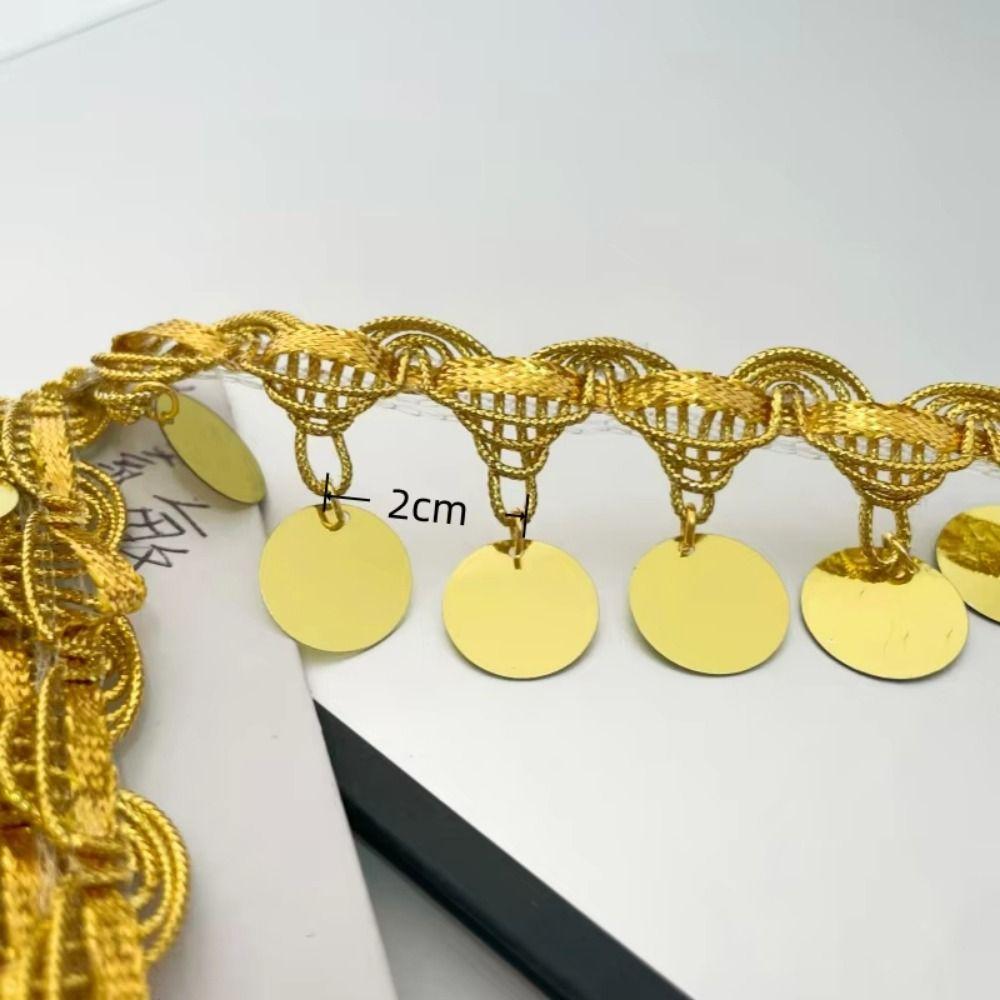 Shiny Tassel Belly Dance Waist Chain Golden Pendant Sequins Lace Trim  Stage Costume