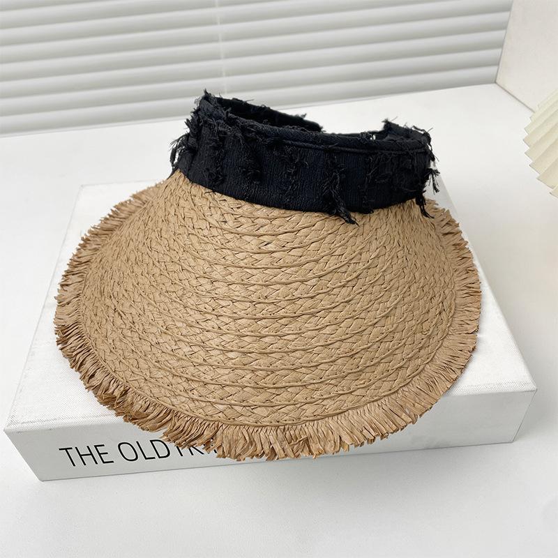 

Straw empty top hat Children s summer outdoor travel UV protection sun hat showing face small headband beach hat