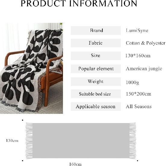 Double-Sided Cotton Woven Throw Blanket with Tassel Jungle Bohemian Style Tapestry Shawl Multi-Function Decorative Throws for Sofa Bed Armchair